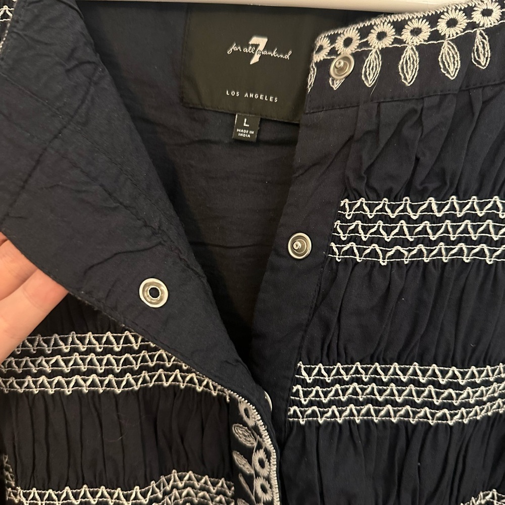 7 For All Mankind Blue Blouse with White Embroidery - Picture 4 of 6
